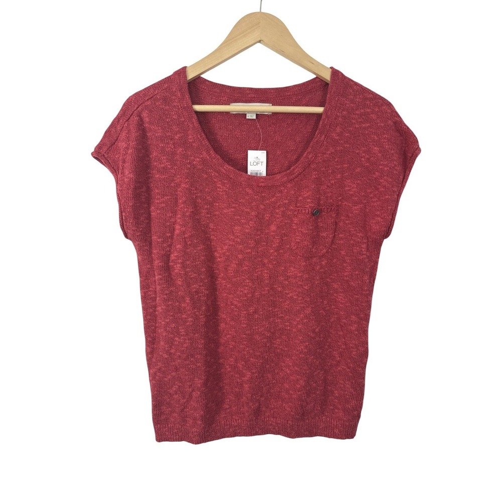 LOFT‎ Linen Blend Cap Sleeve Red Sweater Womens Medium Lightweight Scoop Neck